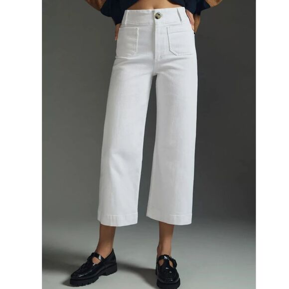 Anthropologie Pilcro Wide Leg Crop Jeans 18W The Skipper White High Rise Womens - Picture 1 of 15
